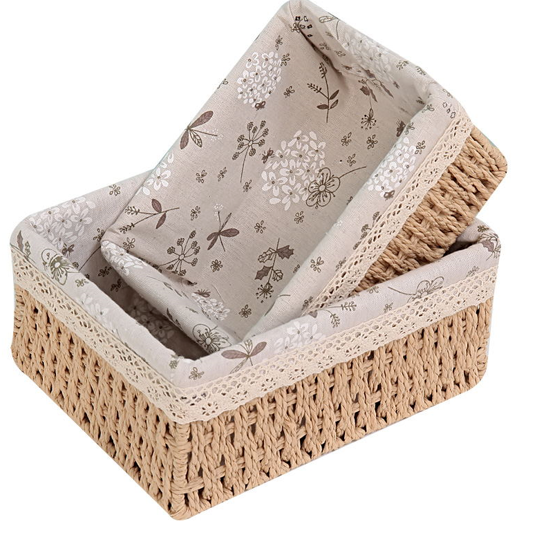 草编收纳筐织布艺桌面收纳筐化妆品收纳盒零食篓杂物玩具钥匙篮