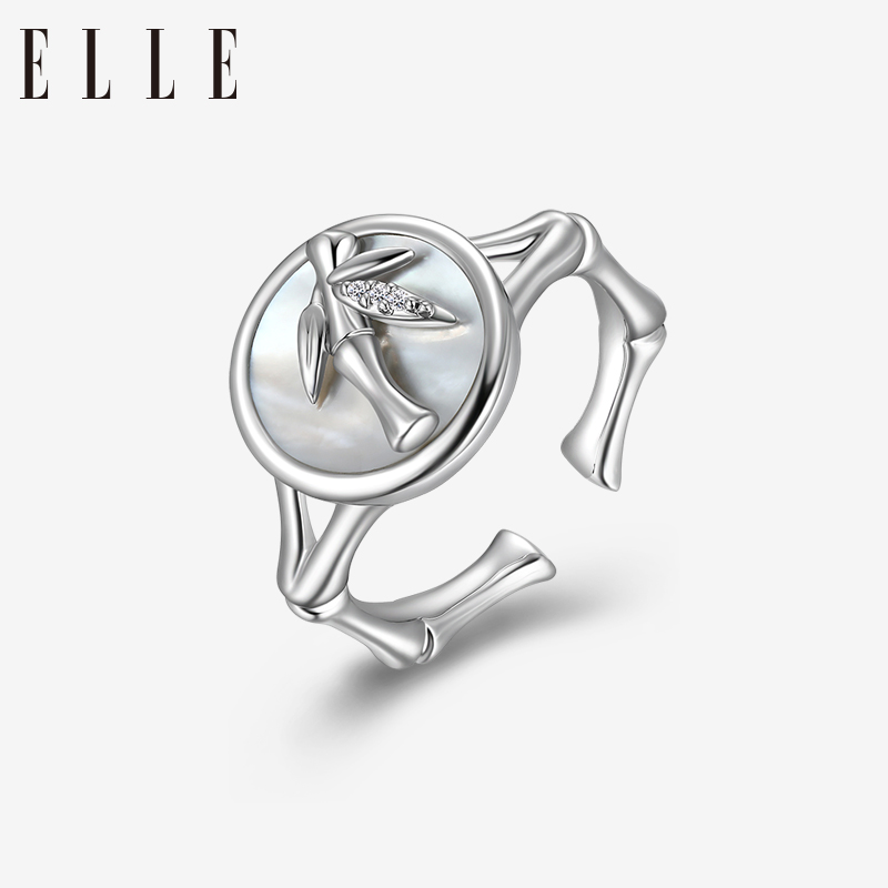 ELLE 合金合成锆石戒指 竹子戒指竹节开口戒国风酷潮小众设计轻奢