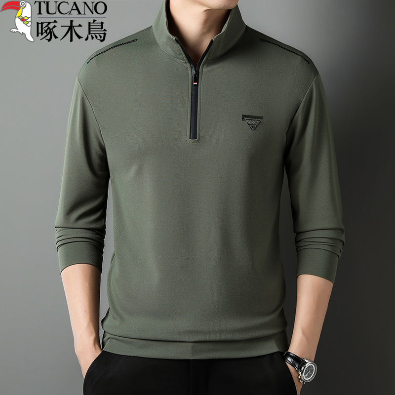 TUCANO/啄木鳥新款男士高领半拉链纯色商务长袖休闲中年男装上衣