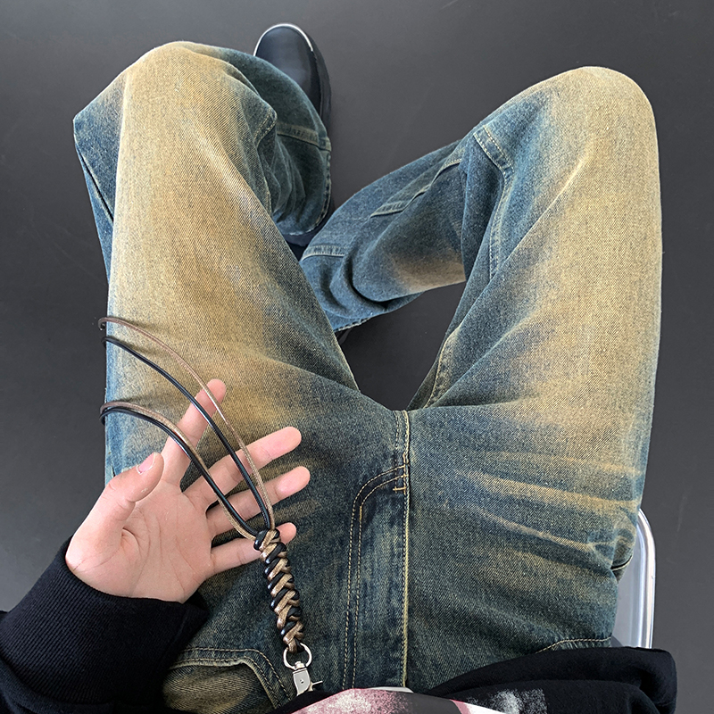 LKTION早春新品美式复古cleanfit巴家设计感显瘦直筒微喇牛仔裤男