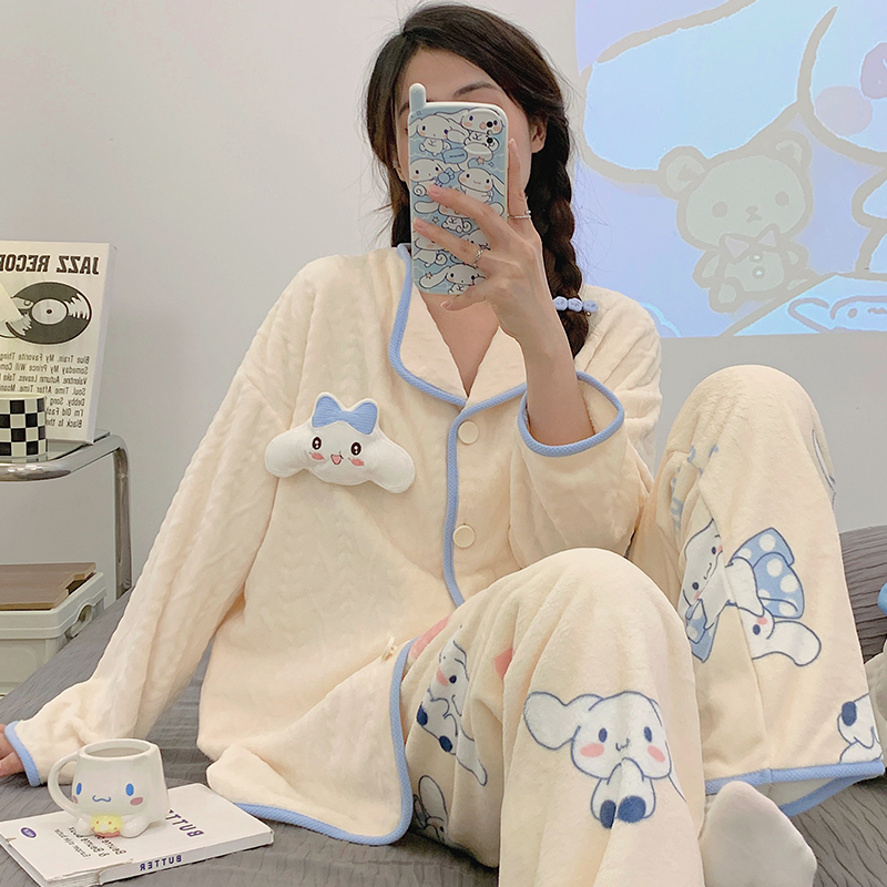 爆款玉桂狗卡通珊瑚绒加厚睡衣女士秋冬法兰绒学生in法兰绒家居服