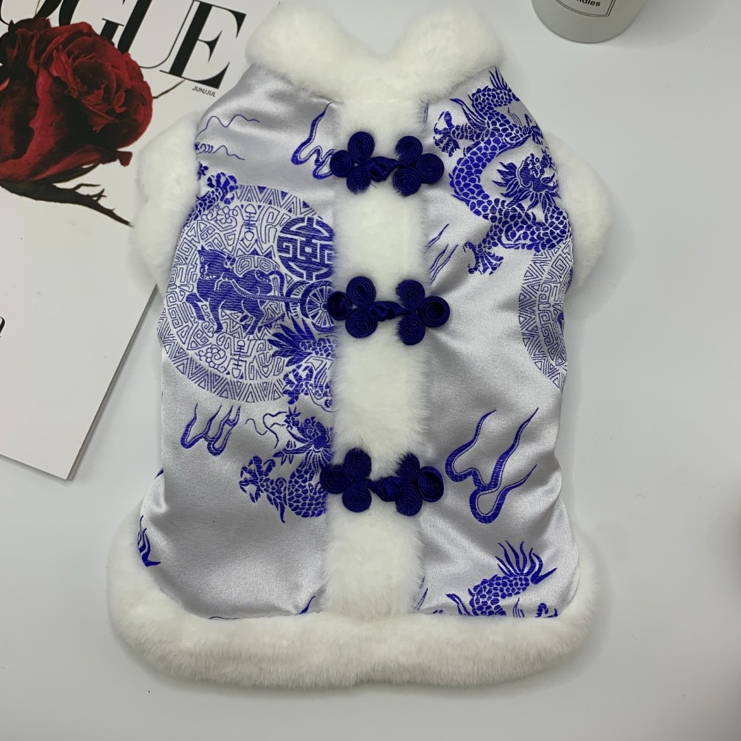 猫猫狗狗新款冬装新年唐装蓝猫布偶泰迪比熊过年棉衣冬装保暖衣服