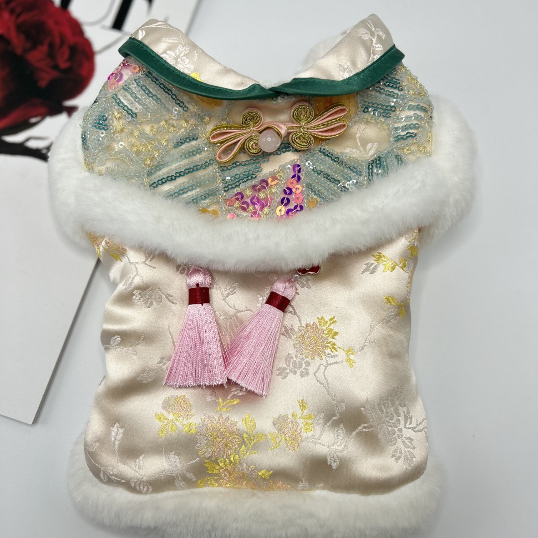 新款加厚云肩手工唐装加厚棉服猫咪狗狗蓝猫布偶泰迪比熊秋冬装