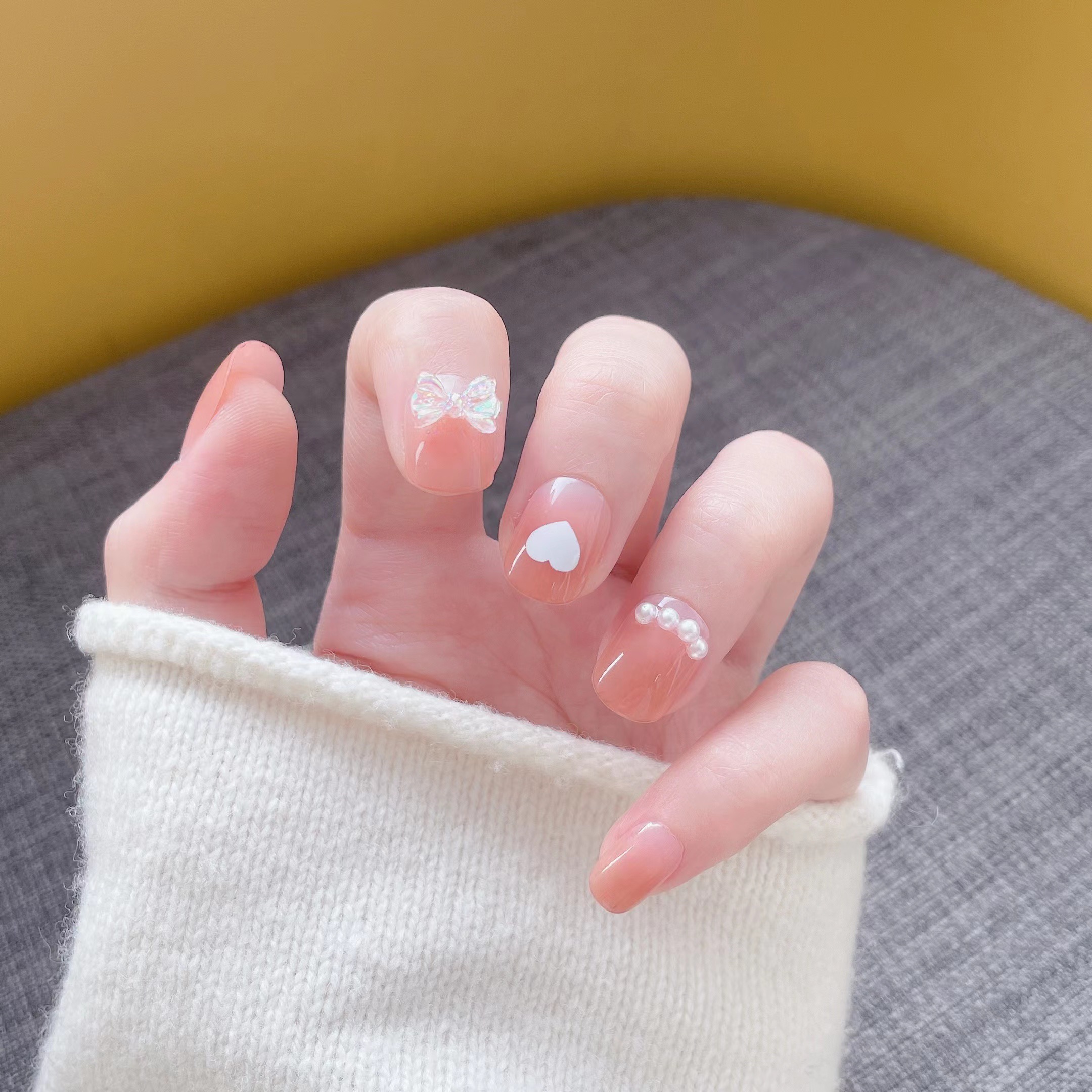 【短款】布丁蝴蝶 A066 穿戴美甲 24片甲+送果冻胶+送工具包
