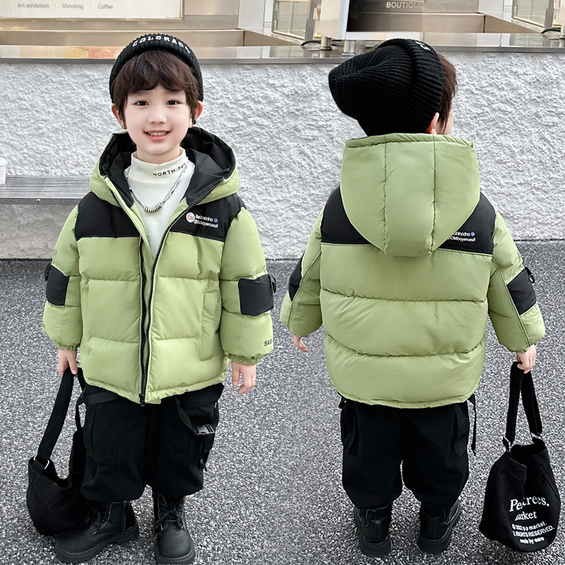男童棉服2023新款儿童拼色连帽加厚保暖外套中小童洋气冬装棉袄潮