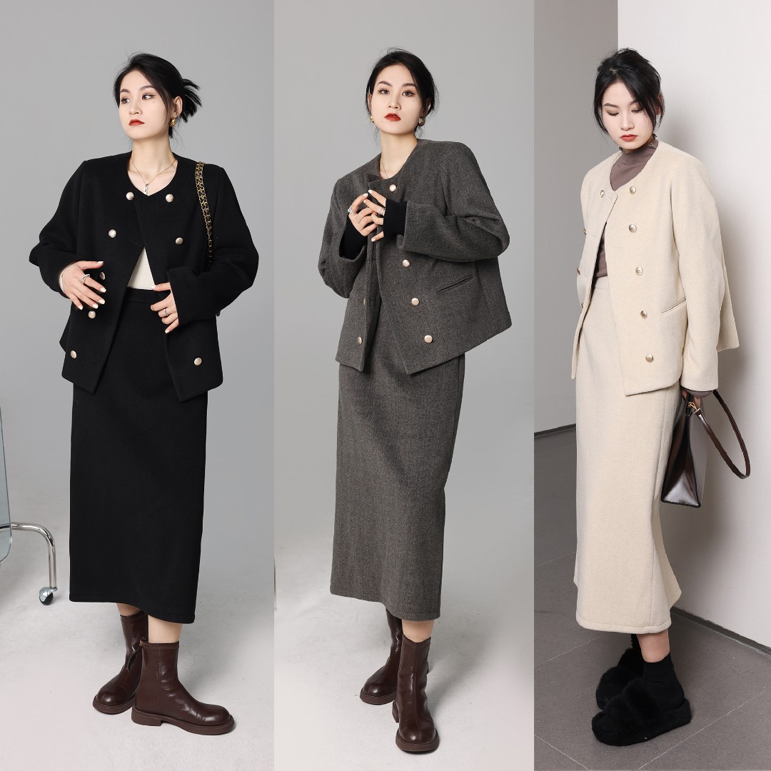 噜噜Liedu【青鸟与诗】微胖大码女装秋冬气质双排扣套装ZY210N22/23