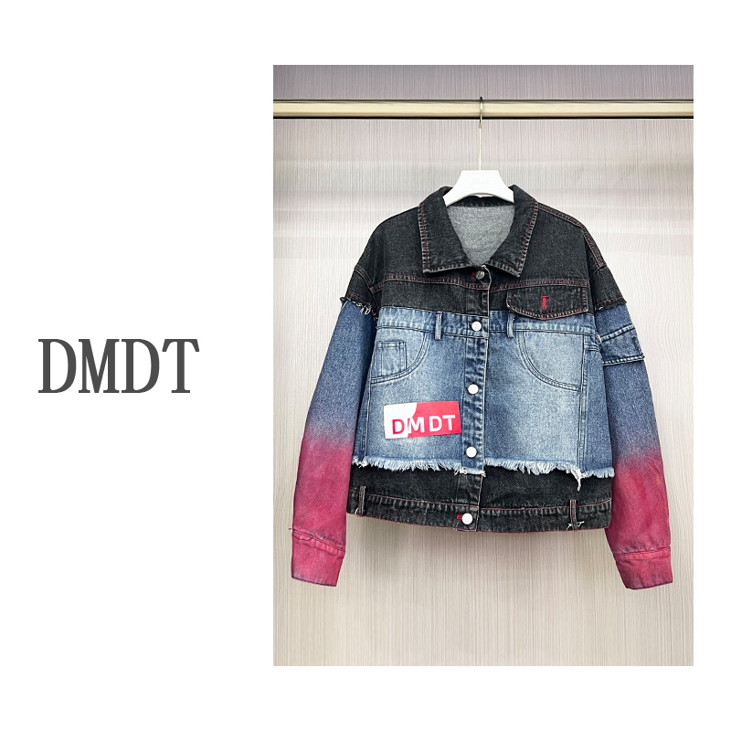 【DMDT潮牌】 字母印花拼色显瘦女士百搭时尚设计款牛仔外套DM83071
