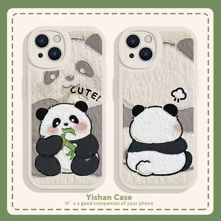 适用于苹果/华为/小米/OPPO/VIVO简约熊猫和花小羊皮手机壳防摔软