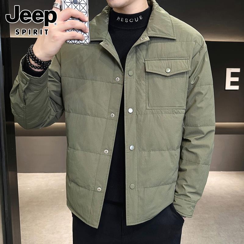 Jeep吉普轻薄羽绒服男冬季新款潮牌加厚白鸭绒衬衫领夹克羽绒外套