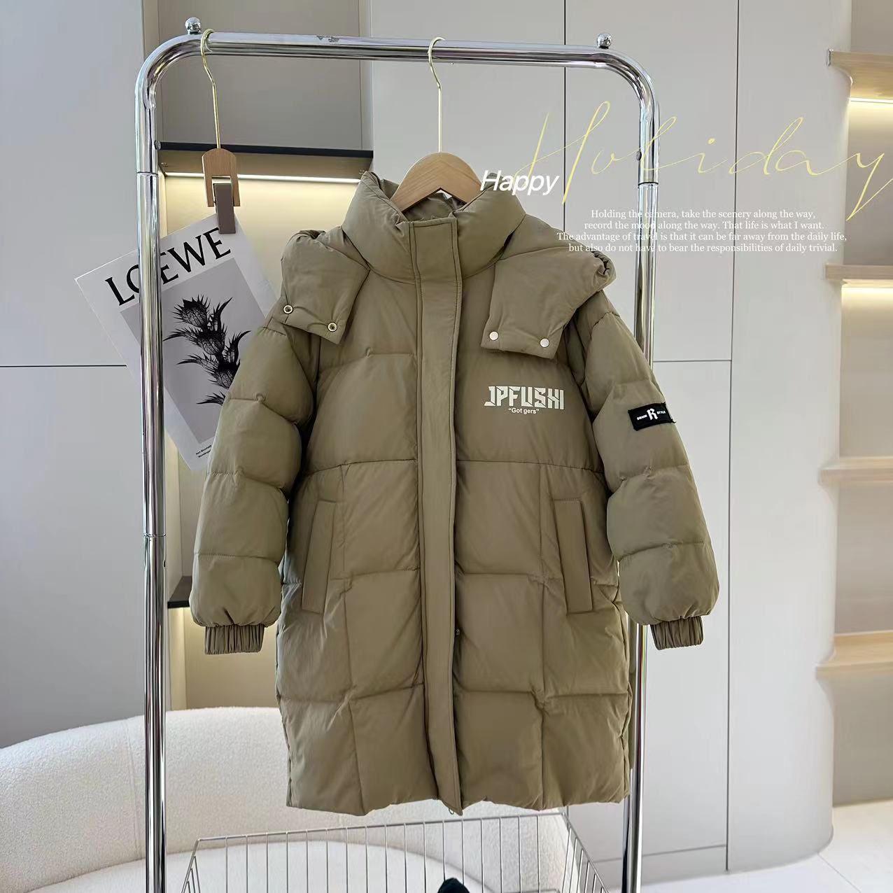 汤圆家童装2023新款字母长款连帽羽绒服 Y-5879