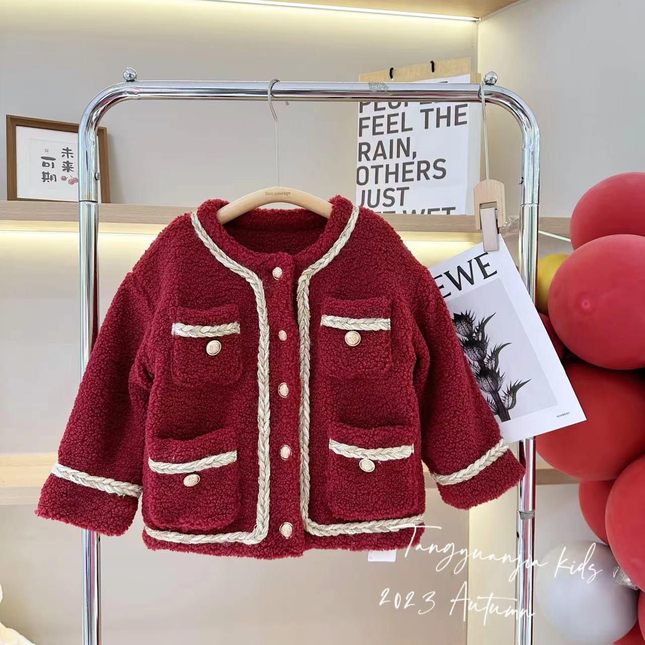 有大人款【圣诞过年皆能穿】汤圆家童装2023新款小香风外套 Y-5646