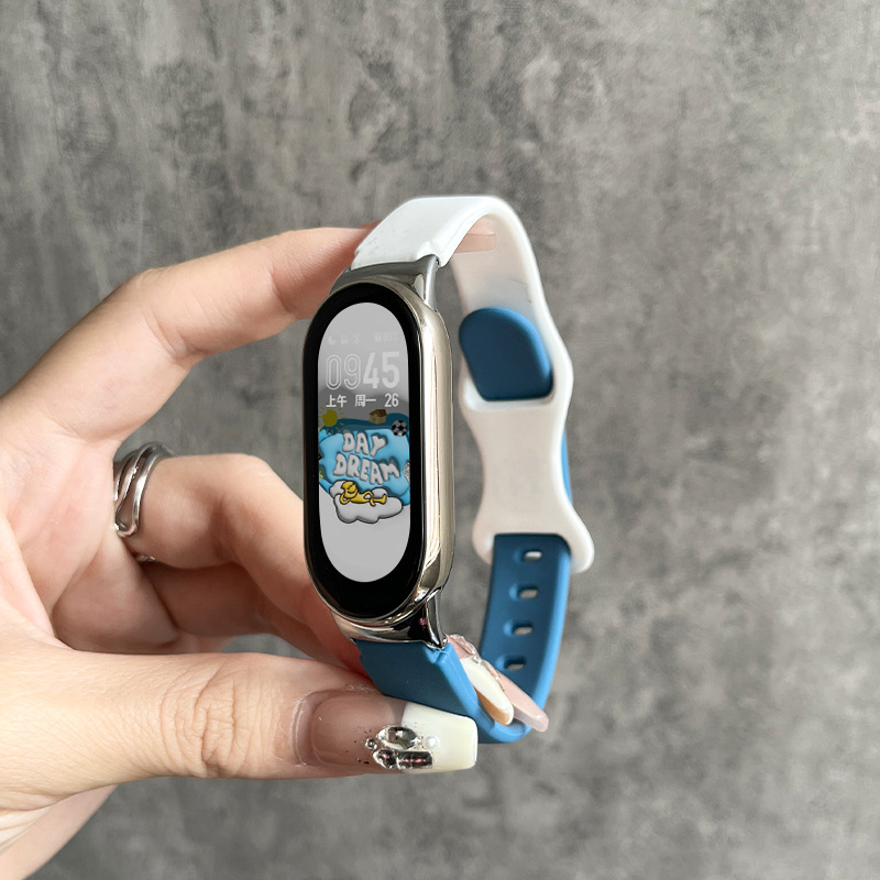 适用小米手环8/7表带双拼小米手环3/4/5/6腕带NFC版液态硅胶8字扣