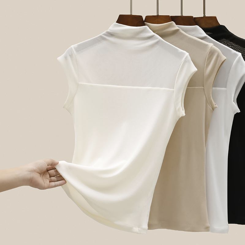 半高领短袖T恤女夏2023早秋新款内搭打底衫洋气减龄薄款辣妹上衣