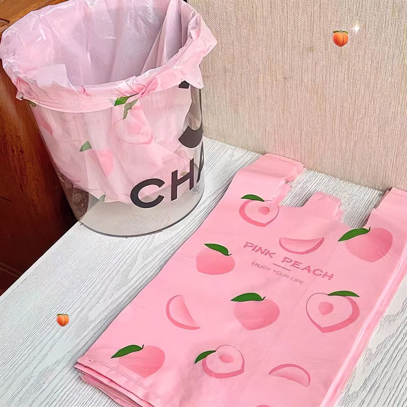 粉色水蜜桃手提背心式加厚塑料袋ins少女心可爱垃圾袋打包水果袋