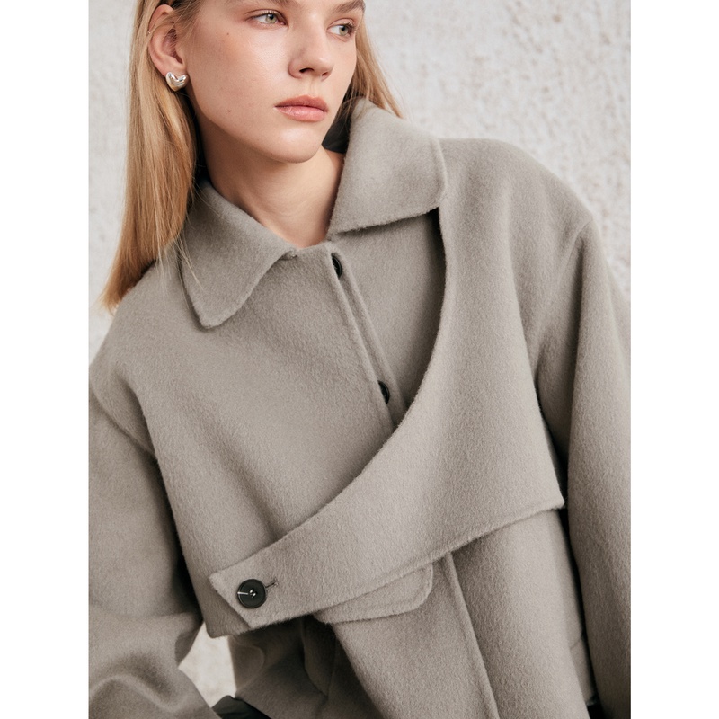 「索维格」秘鲁羊驼绒高支澳绵羊毛短款双面呢大衣冬季高端毛呢外套