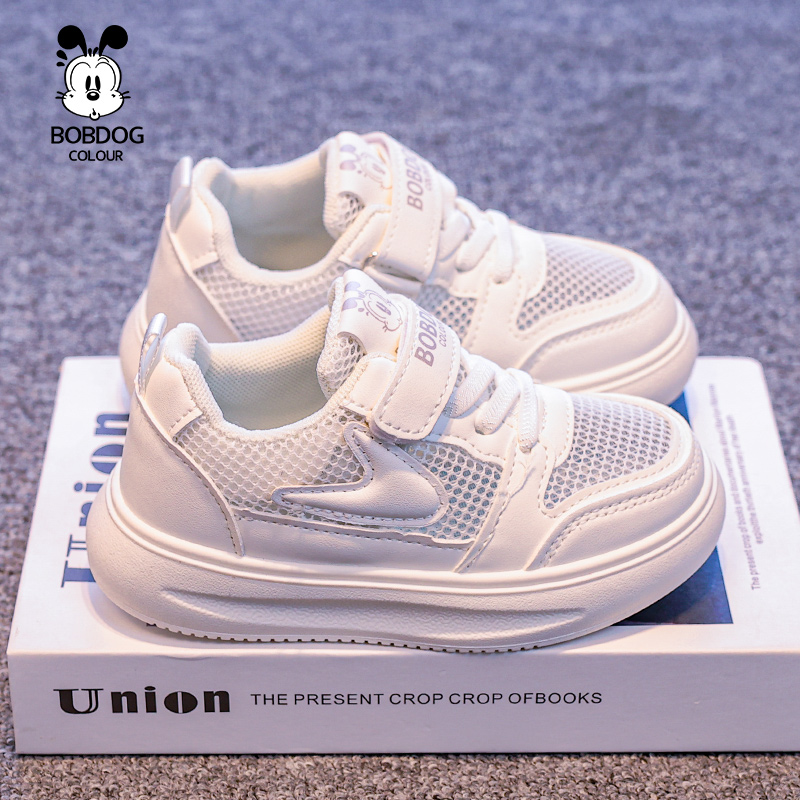 巴布豆卡乐儿童小白鞋春夏女童网面运动鞋学校表演男童透气板鞋Y