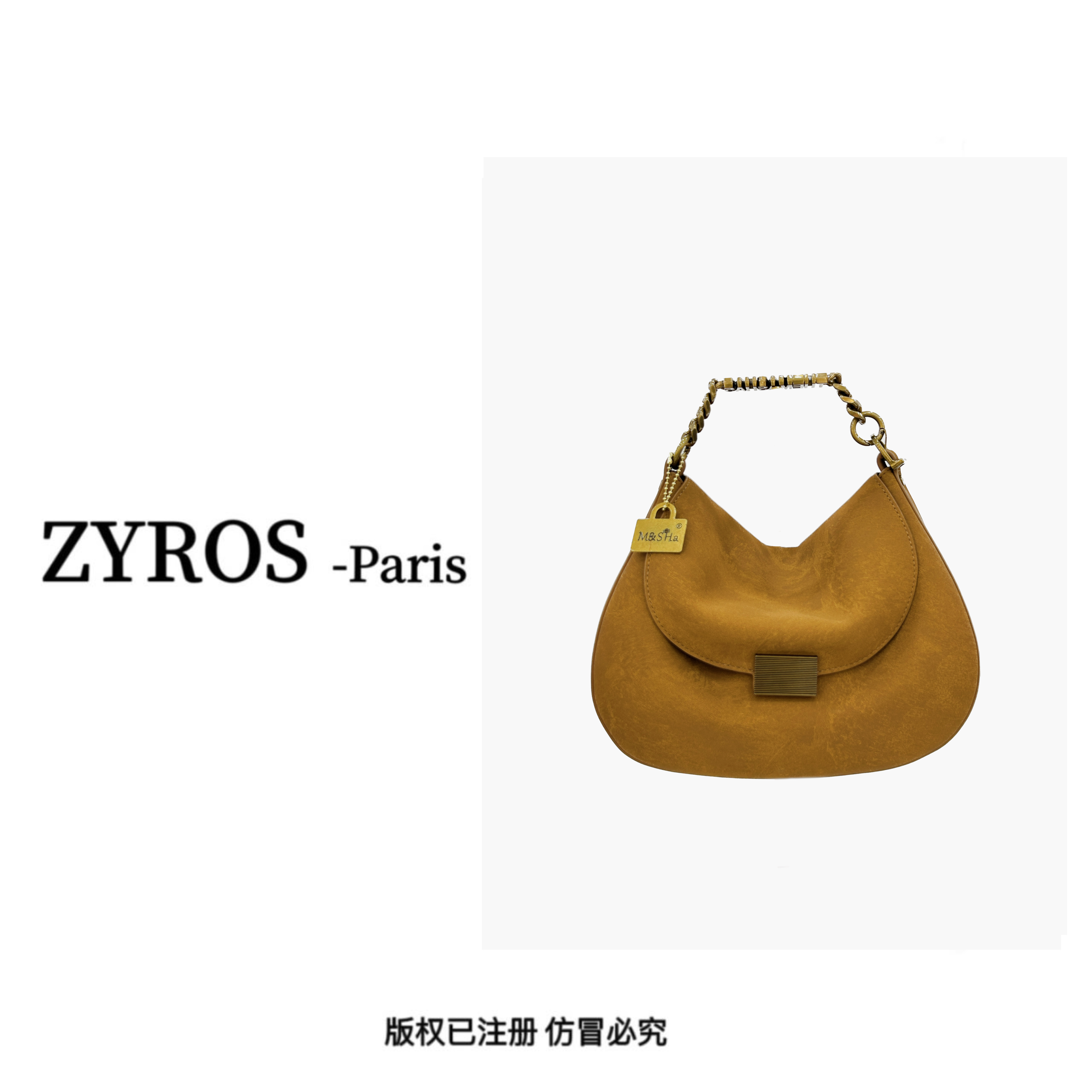 ZYROS/秋冬新款棕色轻奢精致时尚白搭手拎斜跨复古小方包女469
