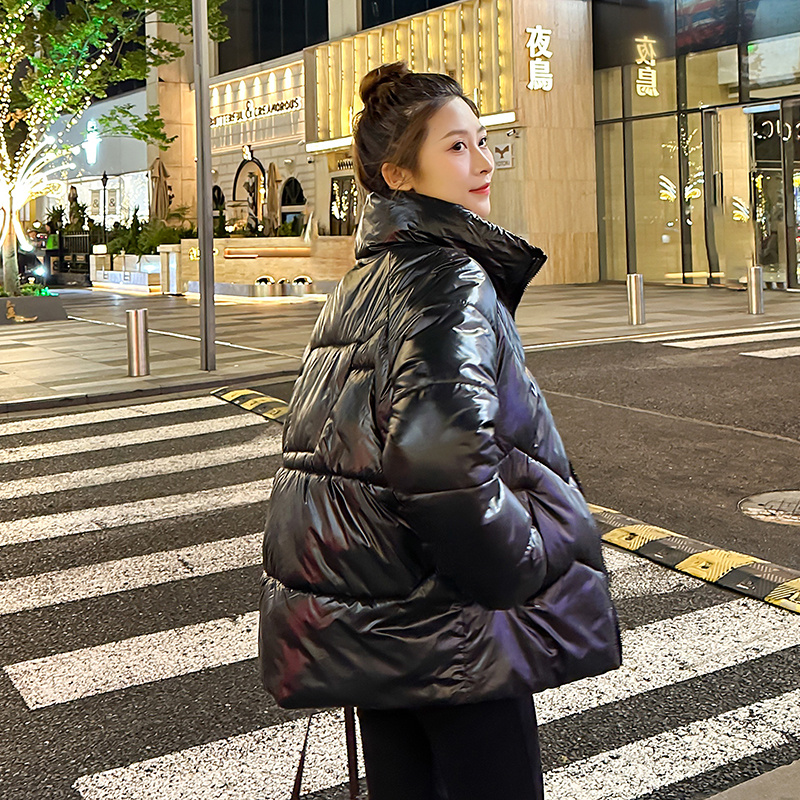 【晶晶宠粉】女短款亮面2023年冬季新款立领女装韩版加厚黑色