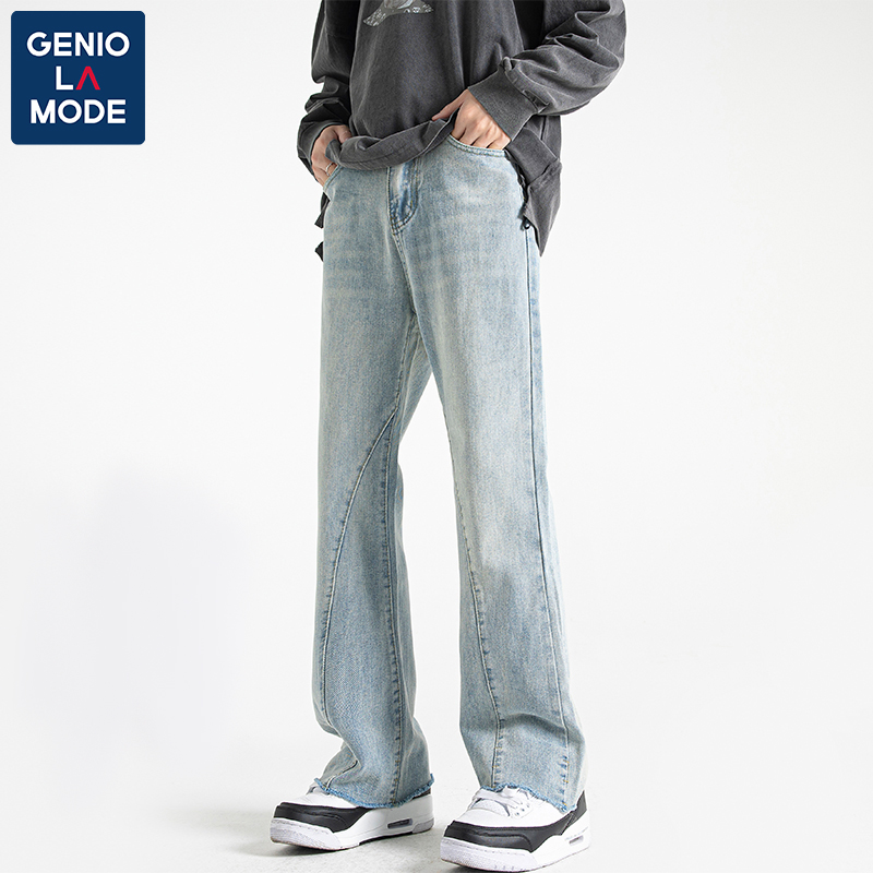 GENIOLAMODE日系港风水洗牛仔裤男女休闲设计感vibe高街长裤子潮