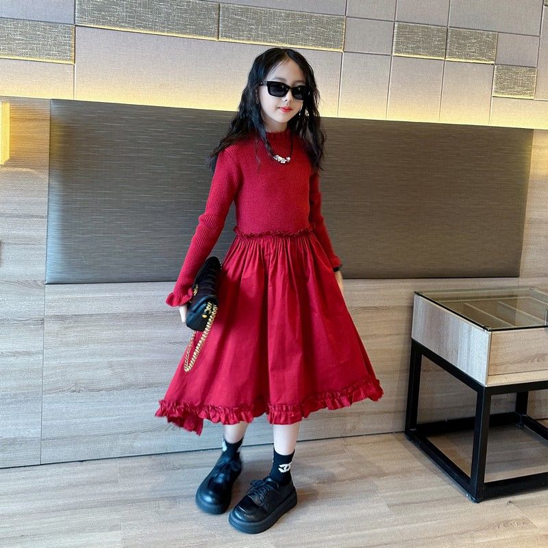 女童连衣裙秋冬款2023新款女大童冬季韩版洋气时髦中长款毛衣裙子