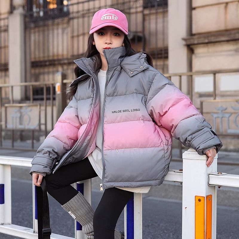 女童棉服冬装2023新款洋气儿童保暖棉衣大童冬季渐变加厚棉袄外套