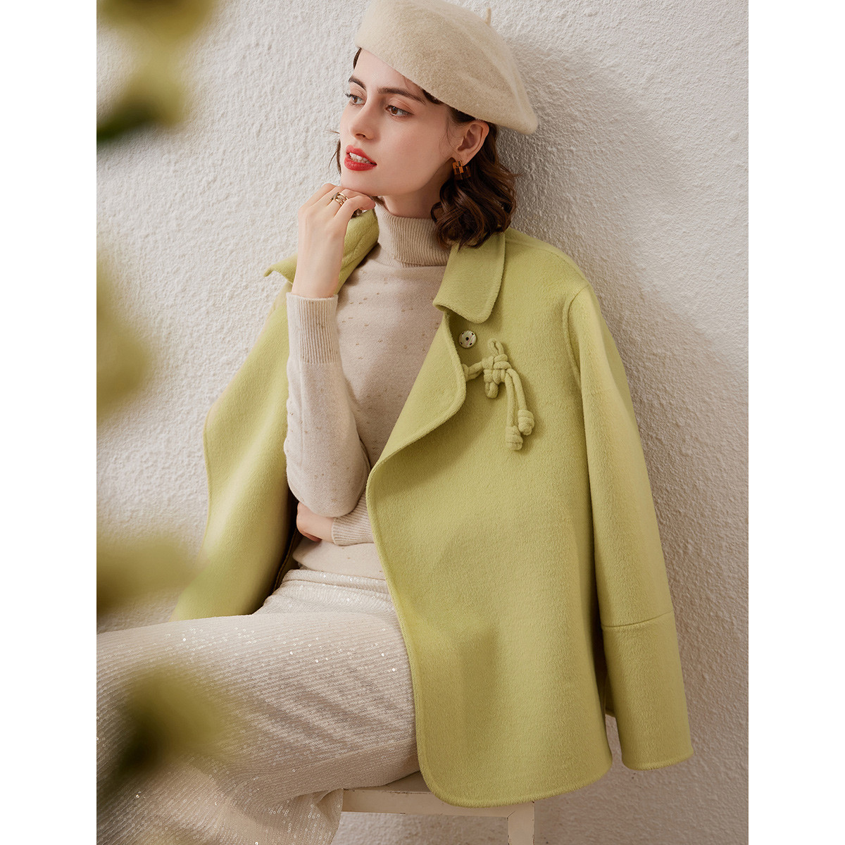 【丫头baby粉丝专享】&白鹿语羊毛混纺双面呢冬中式盘扣外套BX30258