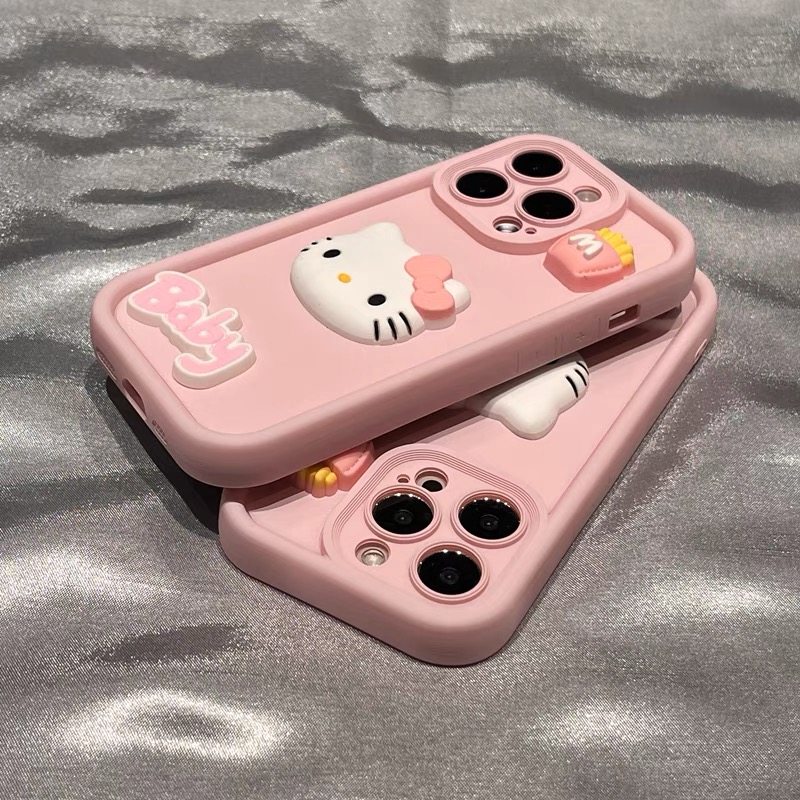 可爱粉底立体kitty猫适用苹果15ProMax手机壳iPhone13/14潮款11软