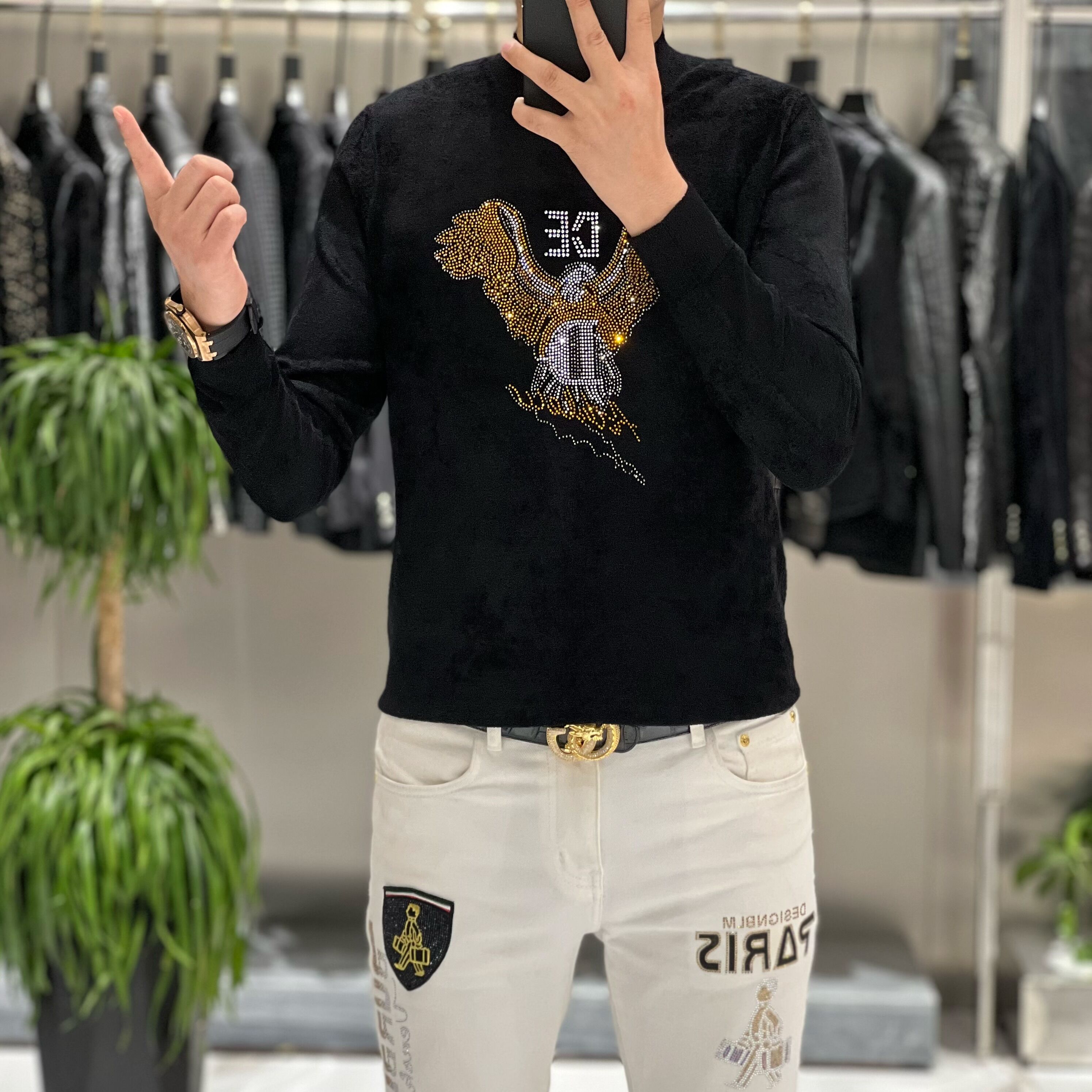 【男狼甄选】2023秋冬新款男士天鹅绒修身保暖时尚百搭圆领 打底衫