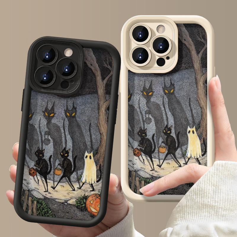 幽灵黑猫苹果14promax/15pro防摔13/12proamx全包手机壳硅胶11pro