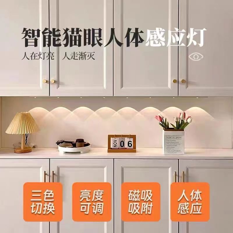 超薄人体智能感应橱柜灯充电无线免安装酒柜橱柜展柜鞋柜感应灯带
