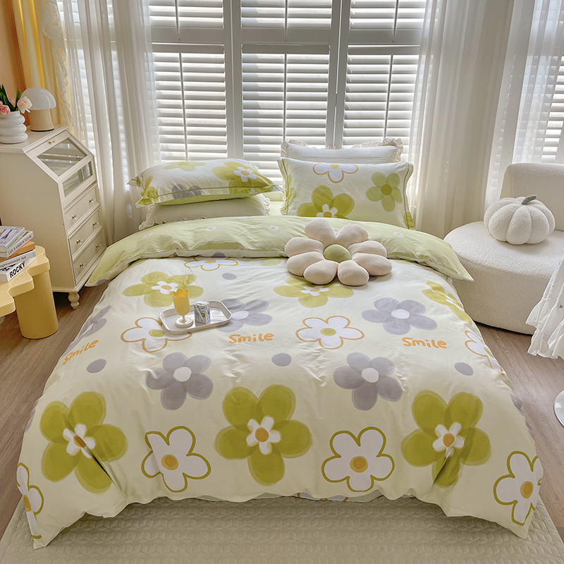 春秋40支全棉斜纹一字绣四件套小清新印花学生宿舍床上用品三件套