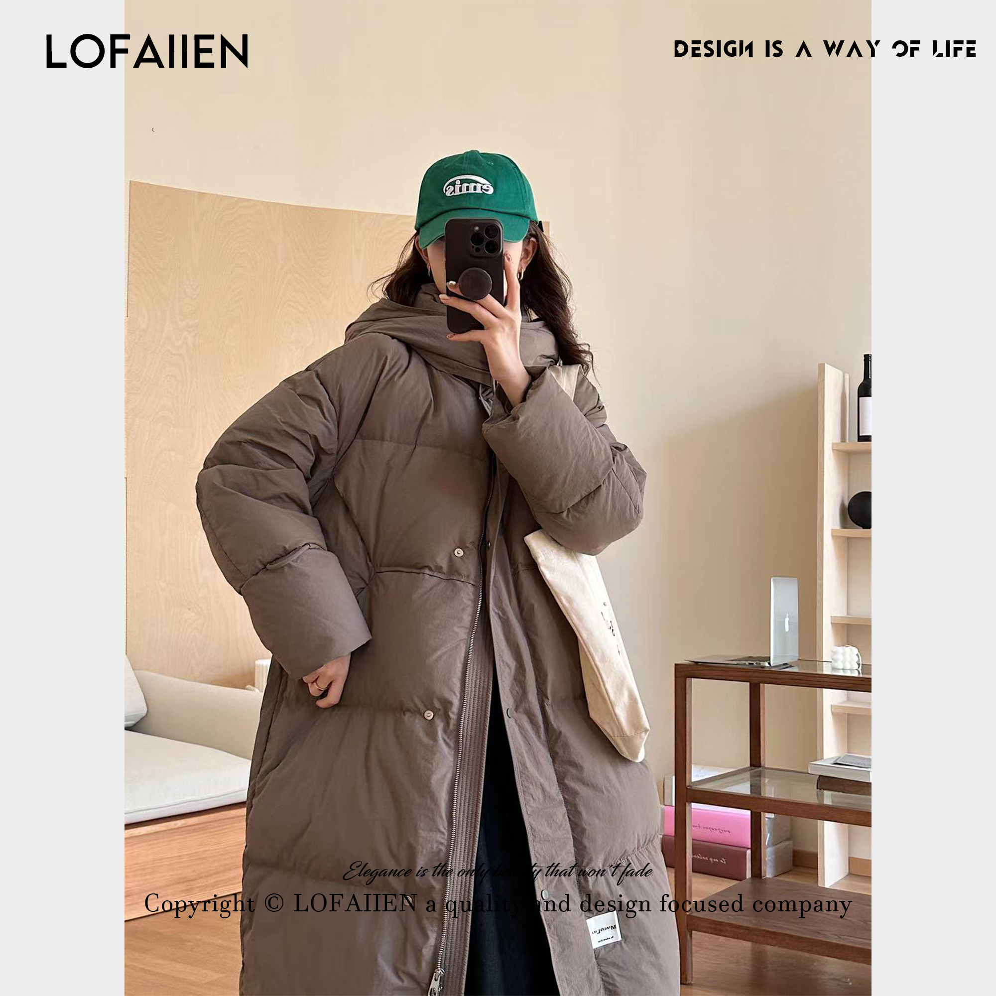 LOFAIIEN洛梵怡/HSHS 38°C中长款连帽白鸭绒羽绒服