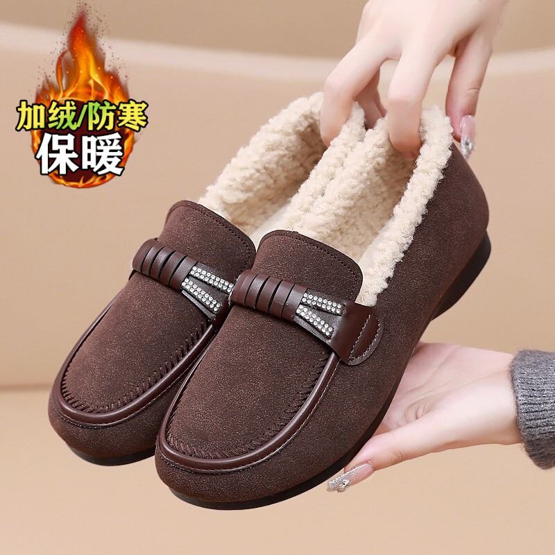 回力棉鞋女冬加绒加厚保暖一脚蹬平底女豆豆鞋防水防滑中年妈妈鞋