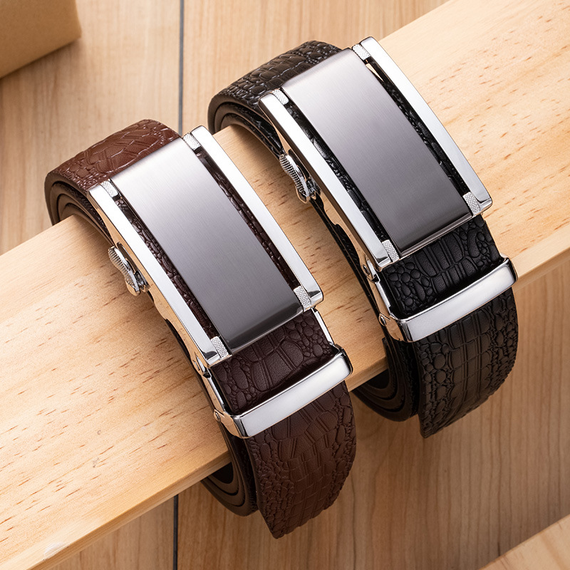 真牛皮皮带高档时尚头层牛皮腰带商务真皮自动扣合金裤腰带