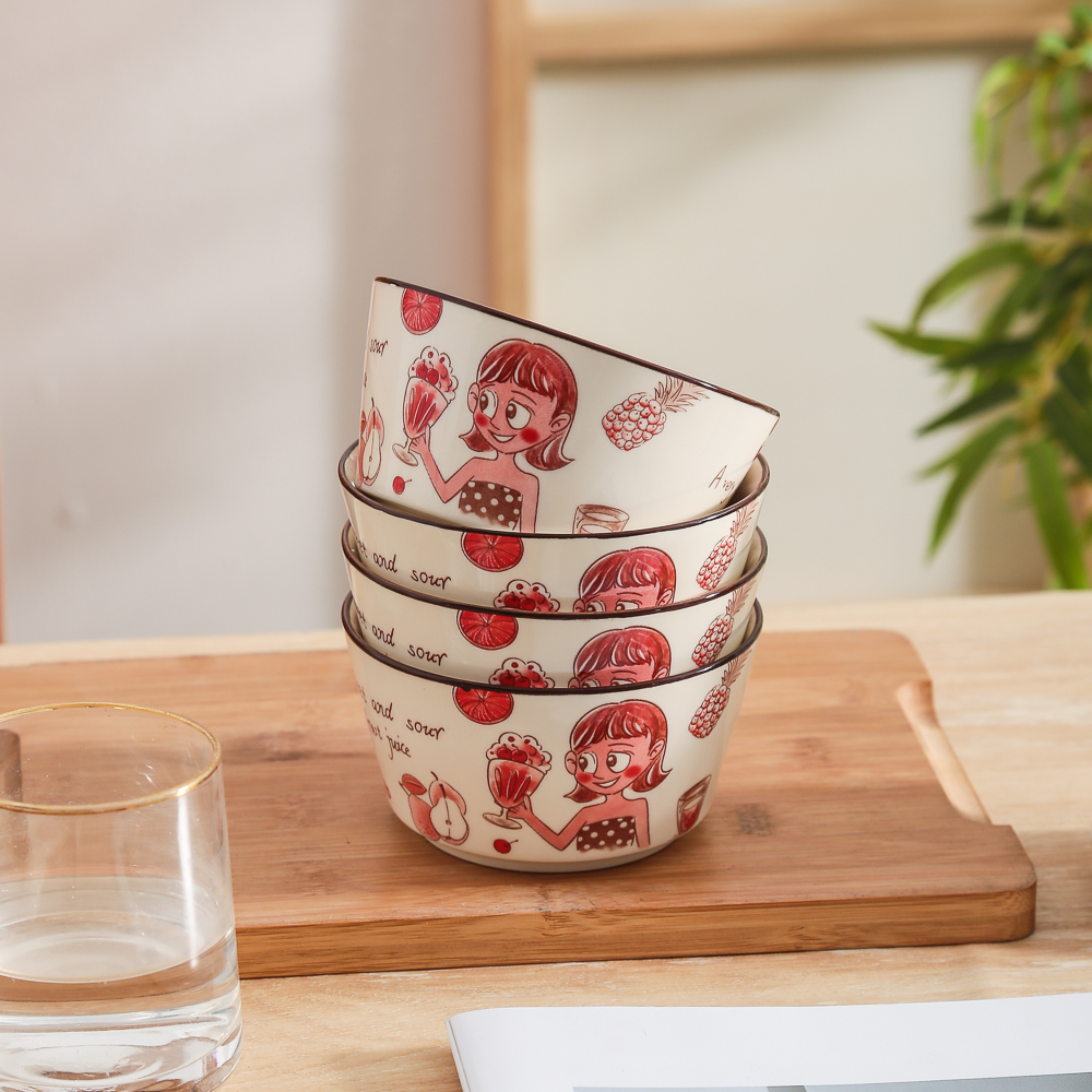 园游会系列可爱高颜值家用陶瓷餐具4.5英寸大肚碗甜品碗（8个装）