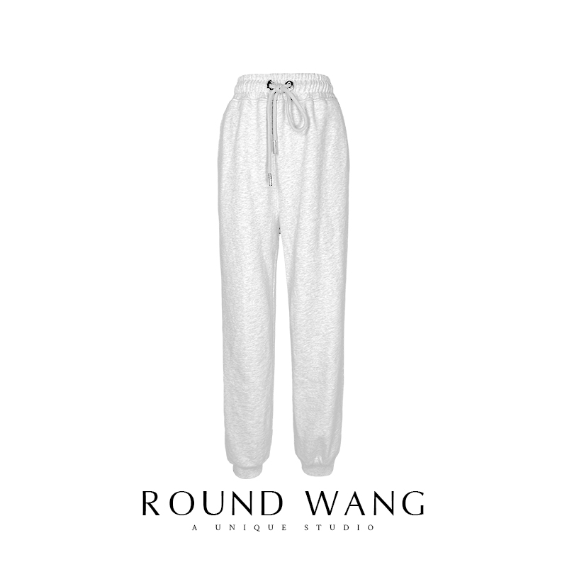 王嬛嬛ROUNDWANG 高级时尚百搭潮流浅灰色卫裤F23D520