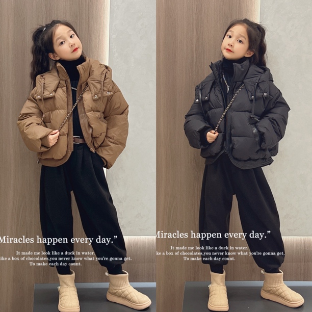 2024冬季新款女童连帽羽绒服中大童女孩短款加厚面包服外套