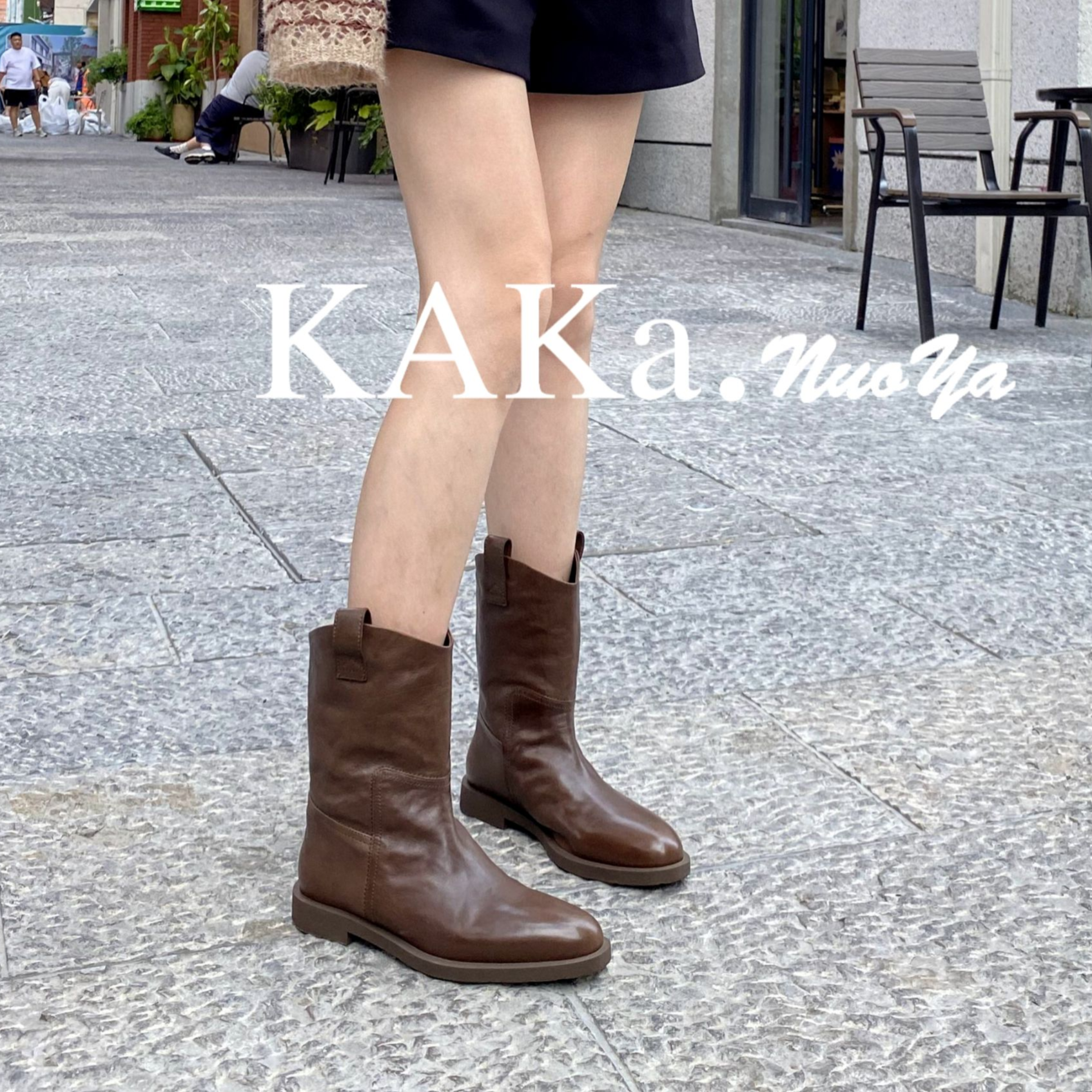 KAKA NUOYA卡卡诺亚  1797  时尚气质尖头复古中筒时装靴