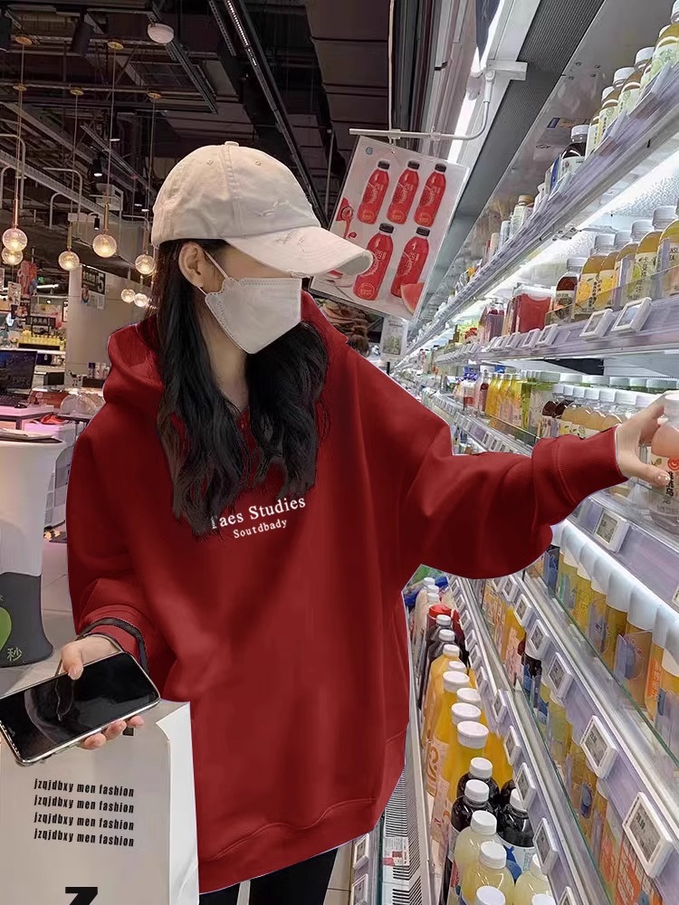 美式复古卫衣女士连帽2023秋冬大码宽松重磅加绒加厚情侣潮牌外套