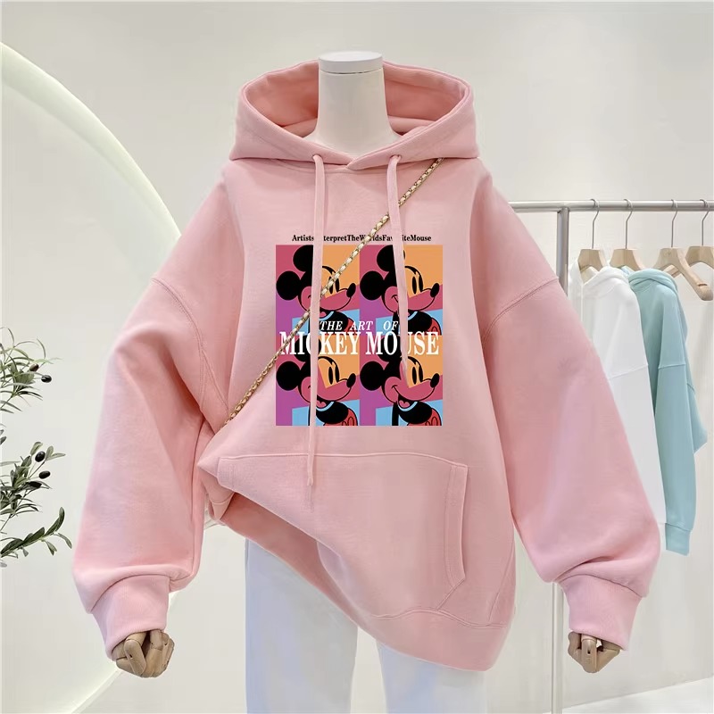 美式复古粉色连帽卫衣女春秋2023新款大码宽松慵懒风小众外套上衣