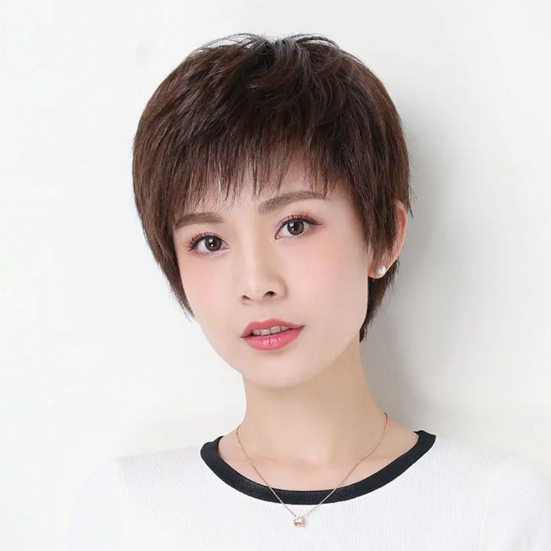 造型女短发全真人发假发全头套中老年妈妈发套自然轻薄透气蓬松款