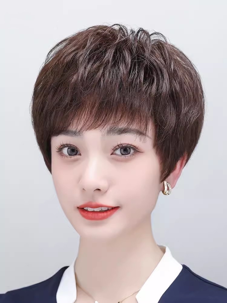 假发全真人发中老年妈妈轻薄透气自然气质舒适时尚纹理全真发手织