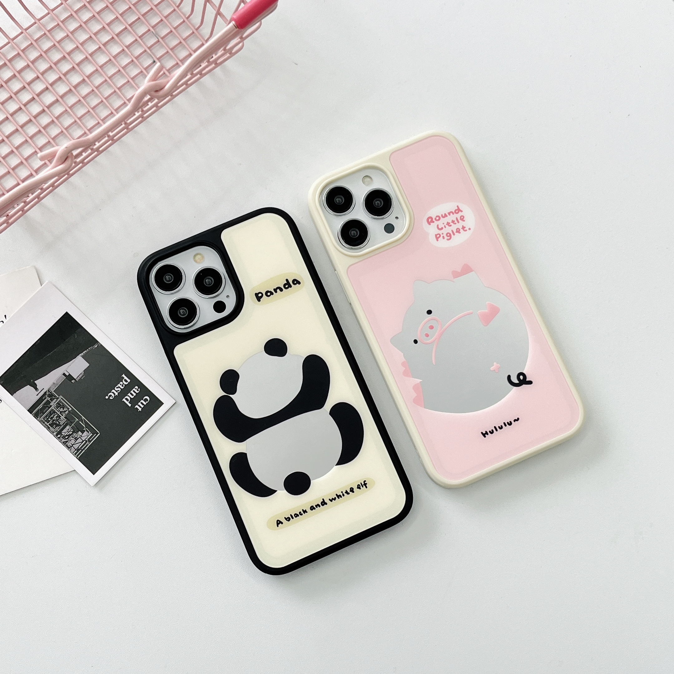 A【壳小白】iPhone15苹果15pro可爱粉色小猪趣味磨砂玻璃熊猫手机壳