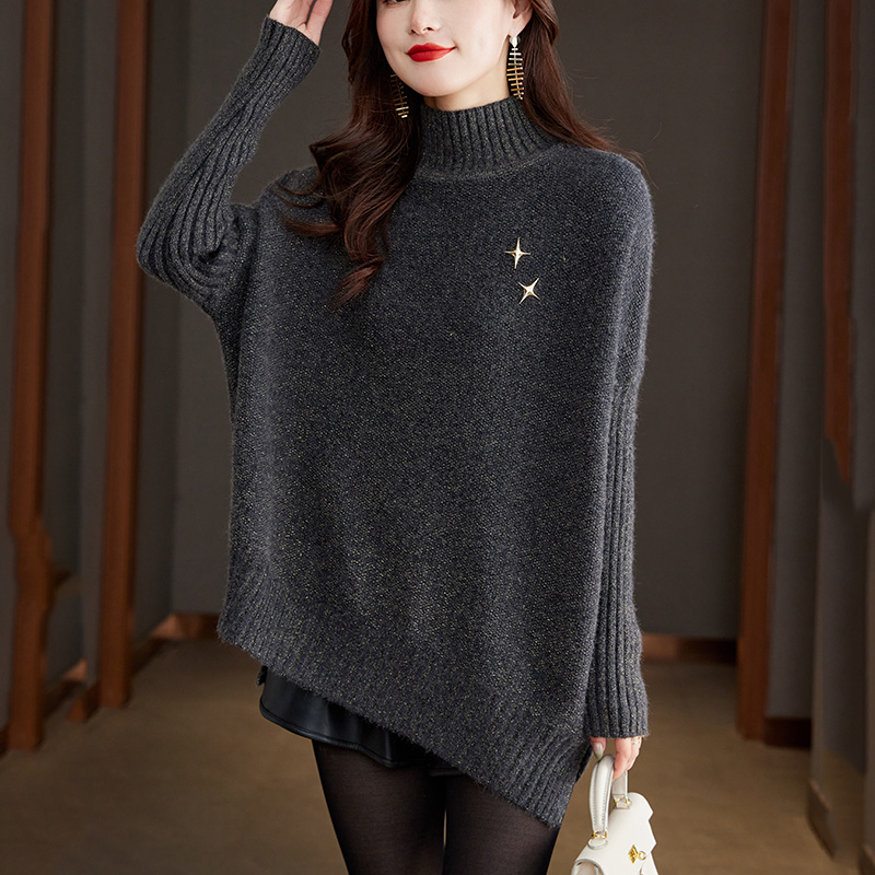 不规则打底衫女秋冬200斤大码上衣显瘦遮肚子半高领毛衣加厚外穿