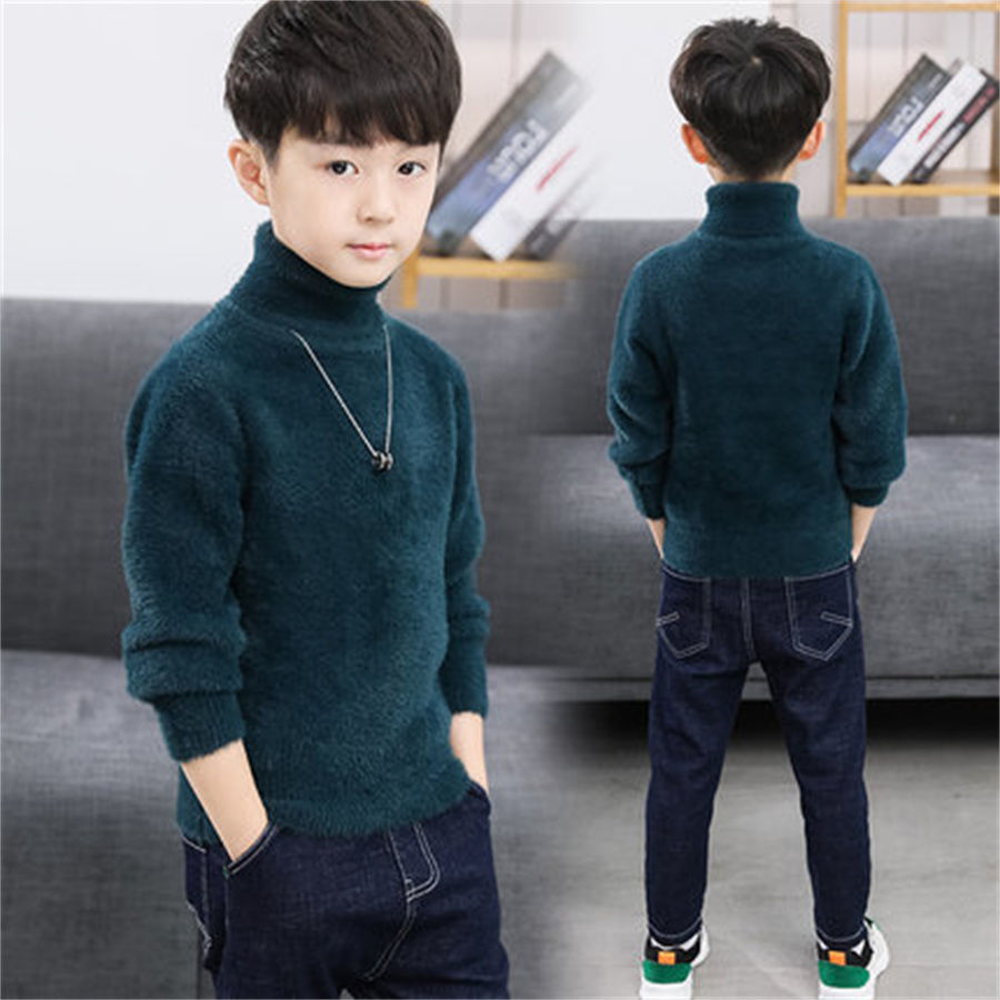 2023新款毛衣男童针织衫儿童毛衣中大童水貂绒高领秋冬装男孩打底