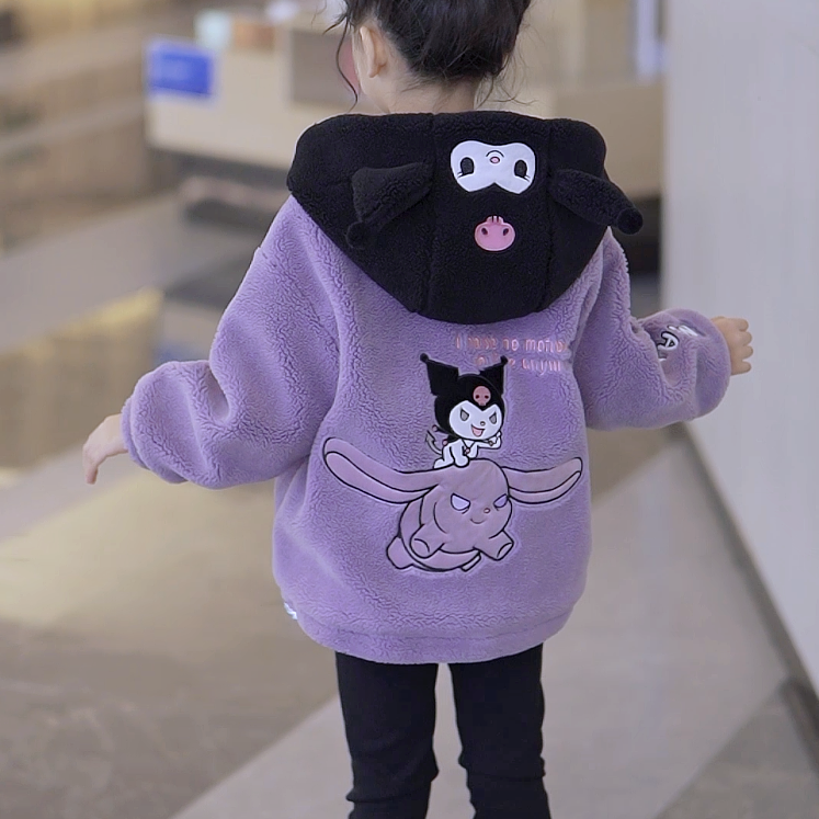 女童卡通糕糕毛休闲库洛米外套加绒加厚2023冬季新款中大童童装潮