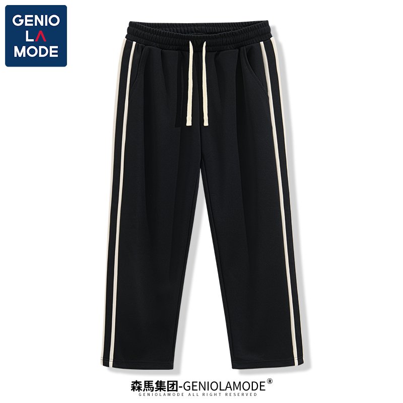 GENIOLAMODE长裤男秋季帅气休闲百搭潮流训练卫裤垂感条纹运动裤