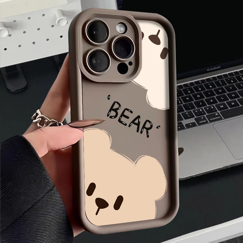探头小熊适用苹果15手机壳iPhone14promax磨砂13/12硅胶软壳xsmax