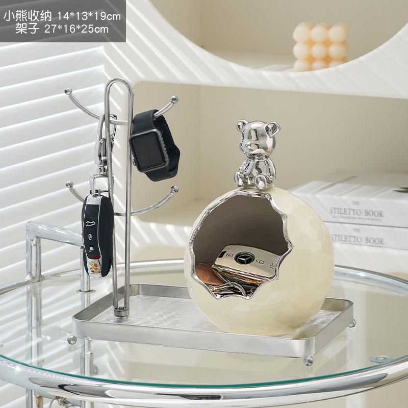 轻奢现代暴力熊钥匙收纳玄关入户鞋柜摆件客厅家居装饰品创意礼物