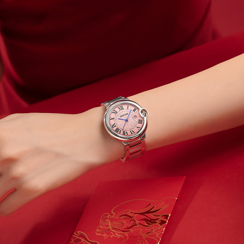 气球系列 气质女款全自动机械腕表日历款（小红）